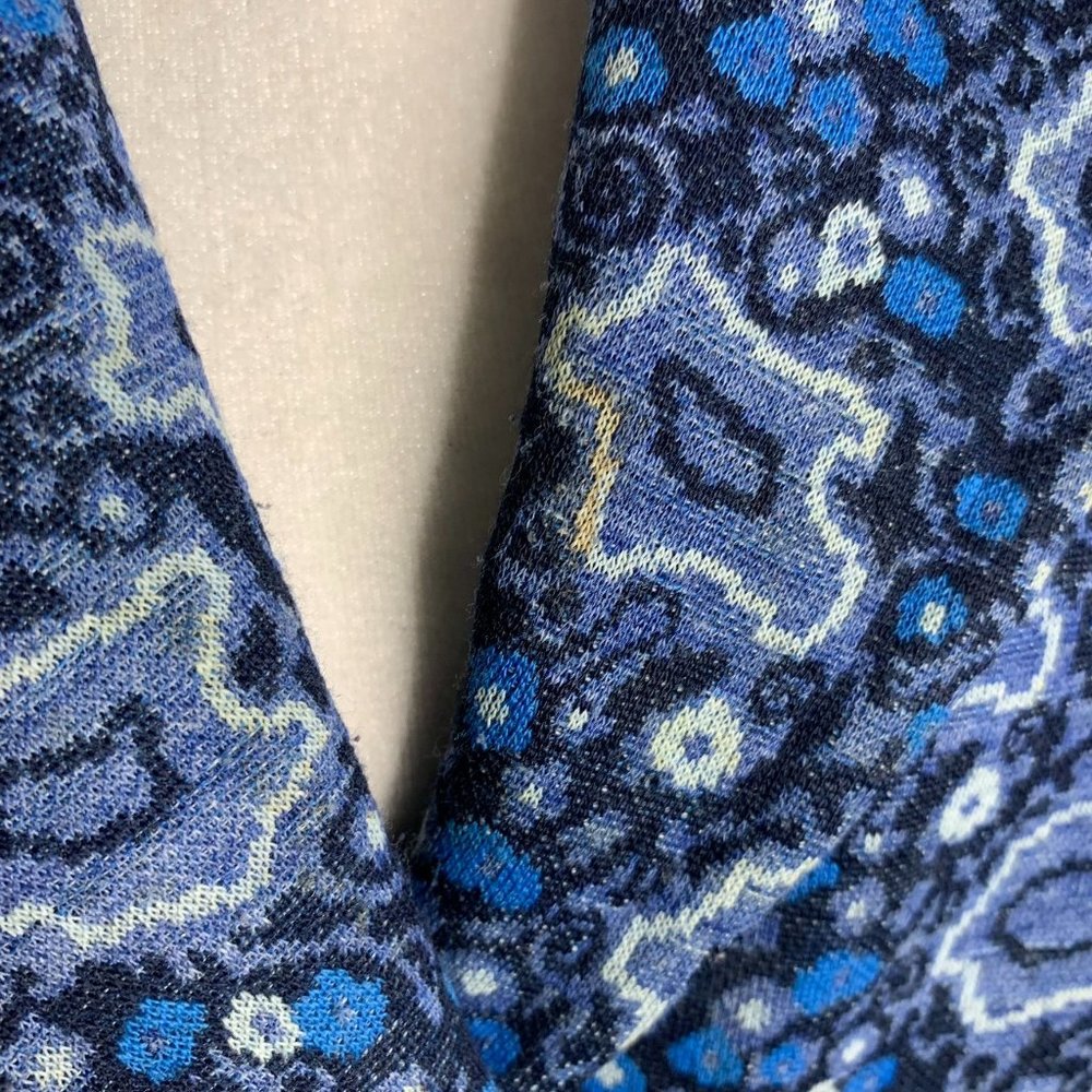 Vintage 70s Heavy Knit Blazer Jacket M Blue Floral Lined Pockets Buttons - Picture 3 of 6